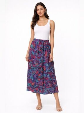 Vintage 90s Notations Maxi Skirt Abstract Floral High Waist Made USA Boho